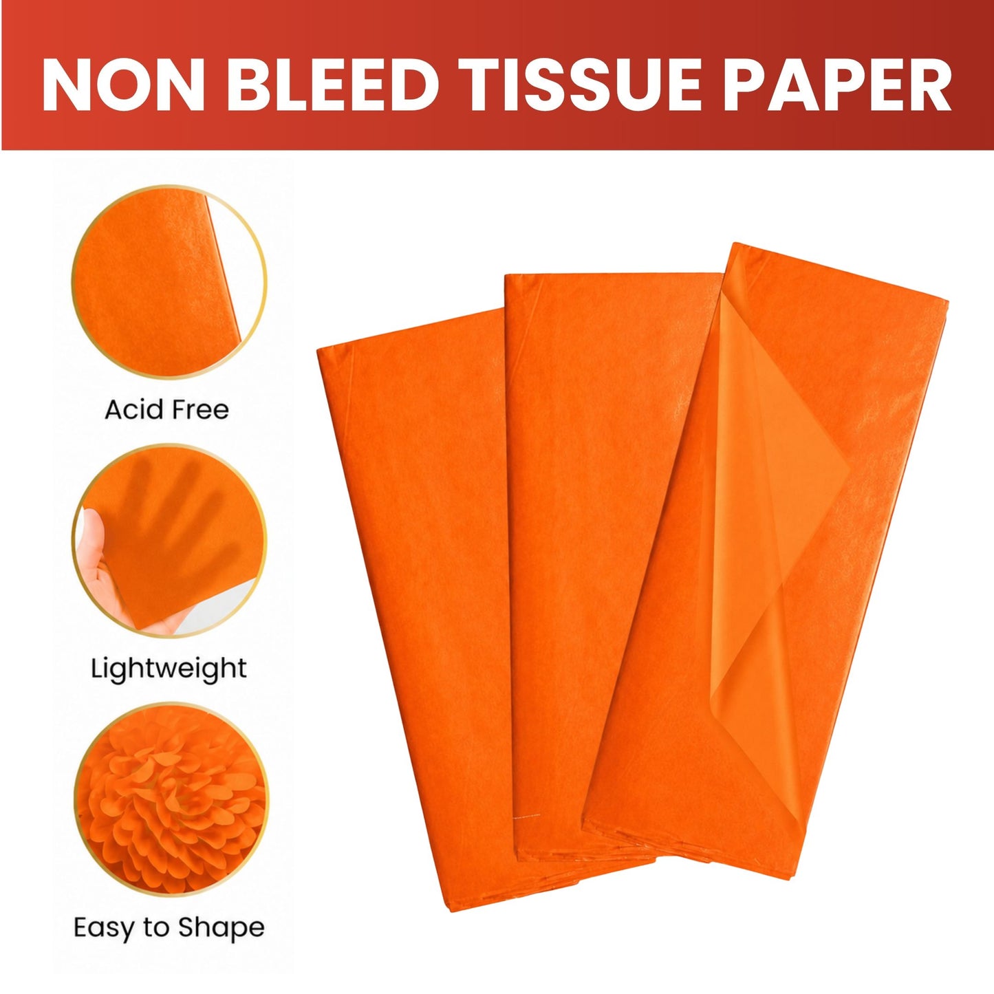 Pack of 800 Orange Acid Free 50 x 70cm Tissue Paper Sheets