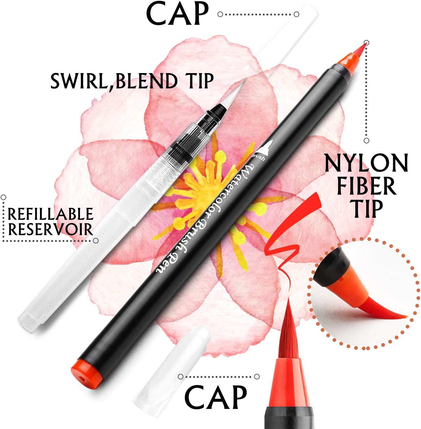 Pack of 20 Washable Water Colour Brush Tip Pens