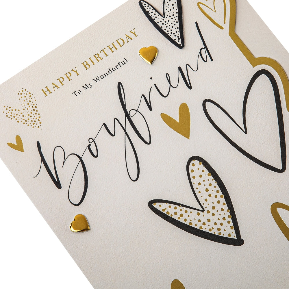 Gold Foil Hearts Design & Heartfelt Verse Boyfriend Birthday Card