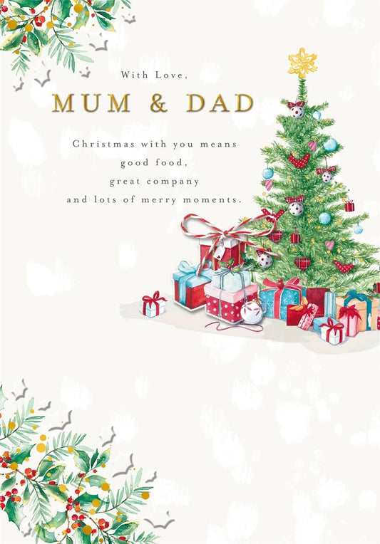 Decorated Tree and Presents Mum & Dad Christmas Card