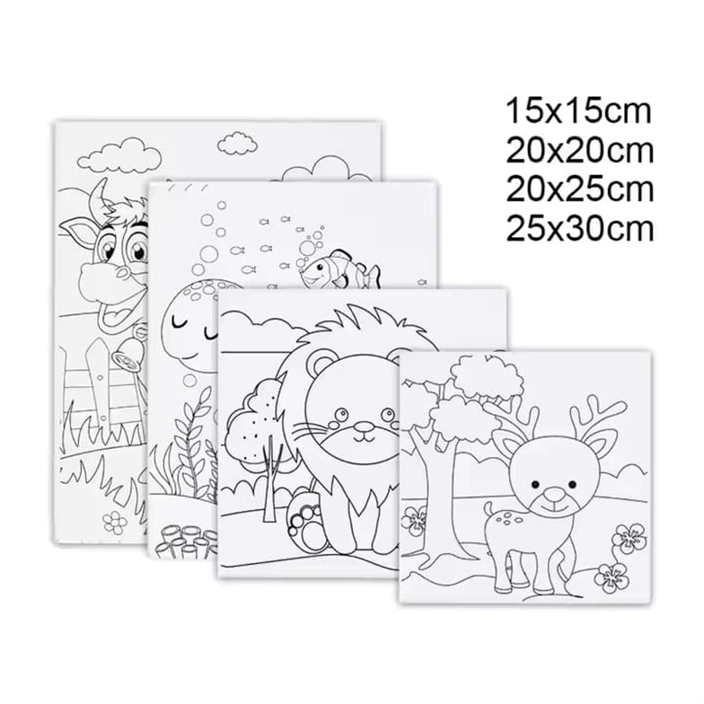 15 x 15cm Pre Drawn Outline Canvas Paint For Kids