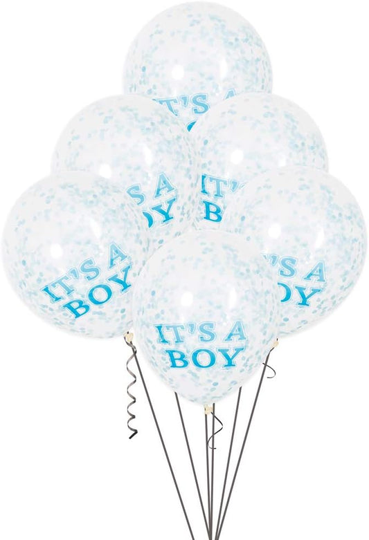 Pack of 6 Boy Clear Latex Balloons with Blue Confetti 12"