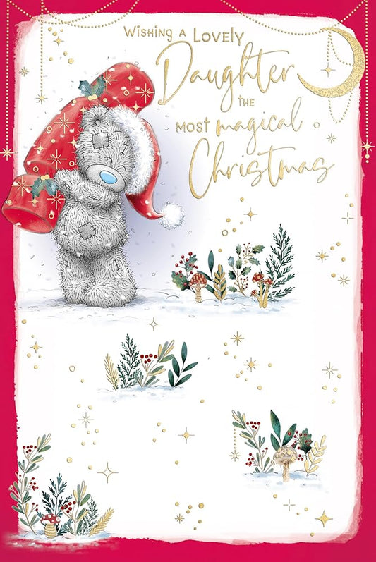 Bear With Christmas Cracker Daughter Christmas Card