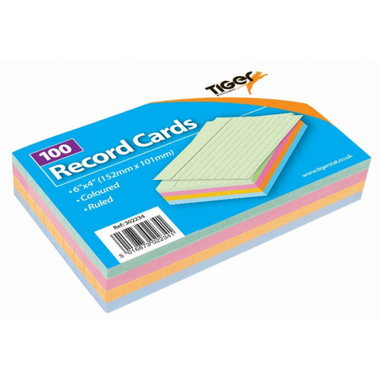6"X4" Coloured 100 Sheets Ruled Record Cards 