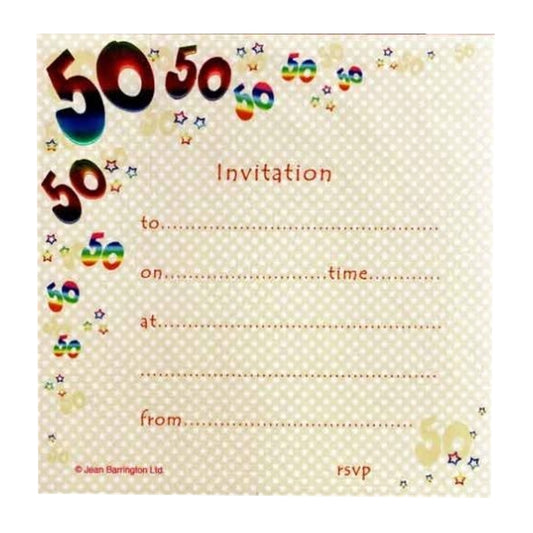 Pack of 10 50th Birthday Party Invitations