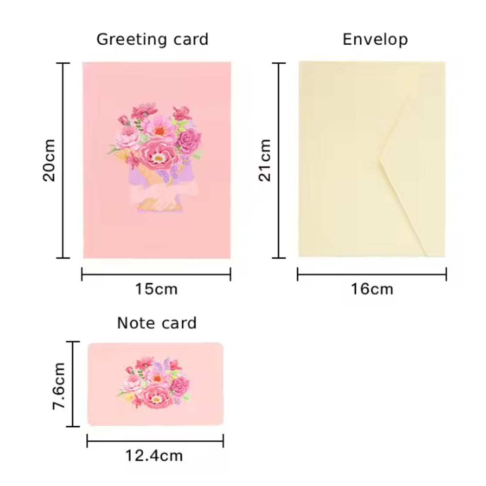 Pastel Pink Bouquet in Hands 3D Pop Up Greeting Card - Mother's Day Anniversary Birthday Thank You