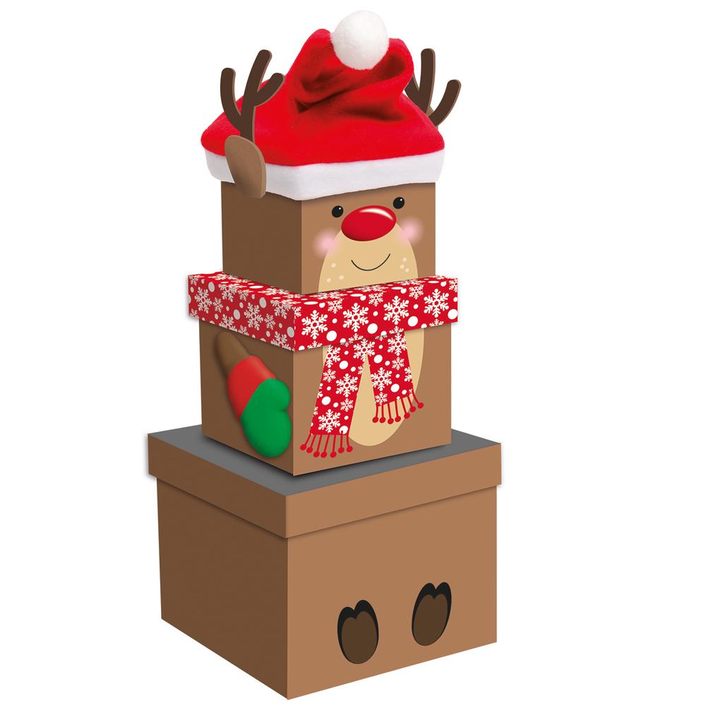 Christmas Reindeer Design 3 Piece Stacking Nested Boxes