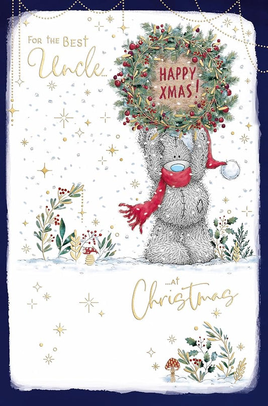 Bear Holding Xmas Wreath Uncle Christmas Card