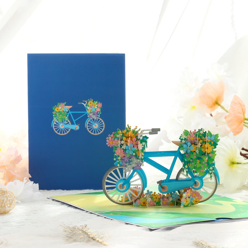 Flower Bicycle 3D Pop Up Greeting Card - Spring Birthday Thank You Valentine Mother