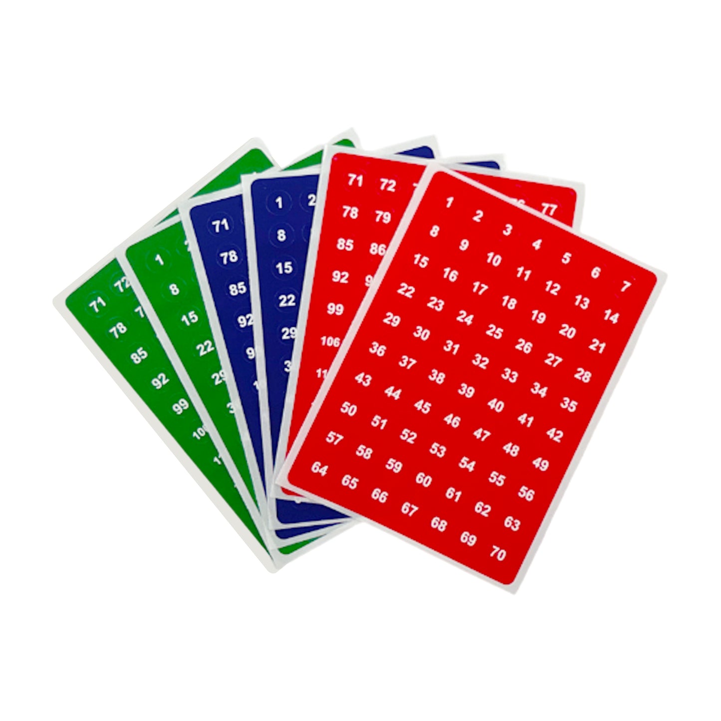Pack of 420 White on Red/Blue/Green 1-140 Number 8mm Self Adhesive Labels