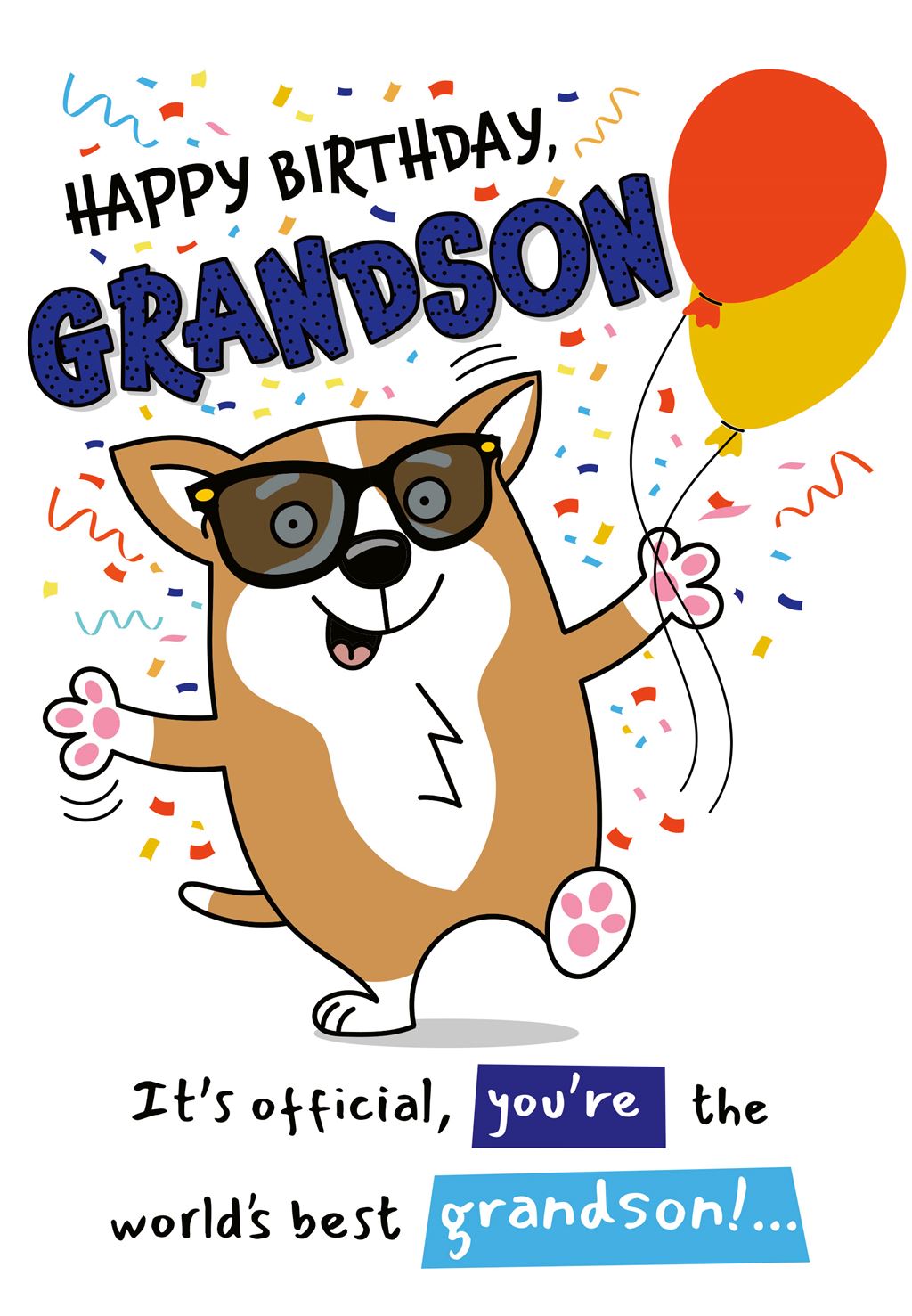 Funny Pop Up Dog & Sunglasses Design Grandson Birthday Card