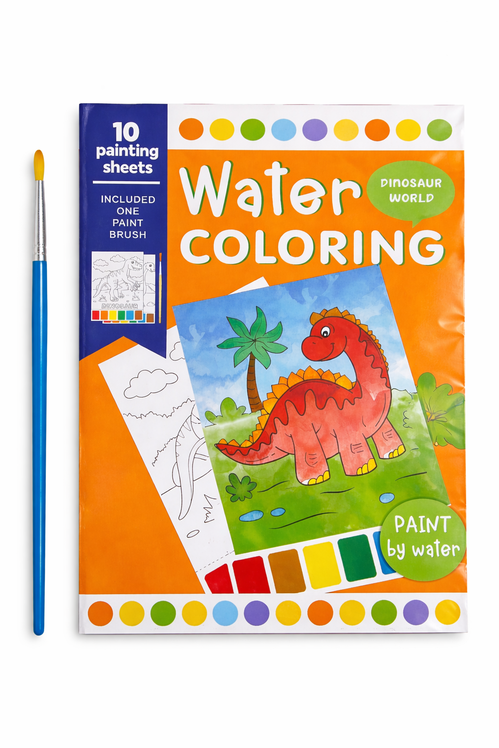 Dinosaur Water Colouring Set (21cm x 15cm) - A5 Size 10 Painting Sheets Paint Brush Included