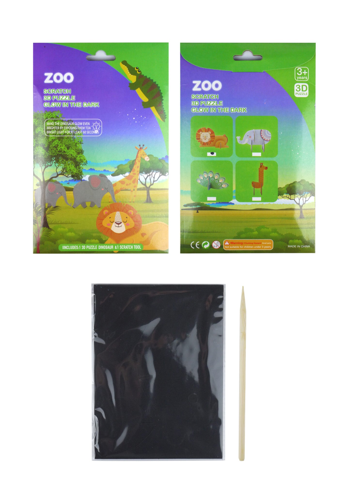 Zoo Animal Magic Colour Scratch 3D Puzzle (Glow In The Dark)