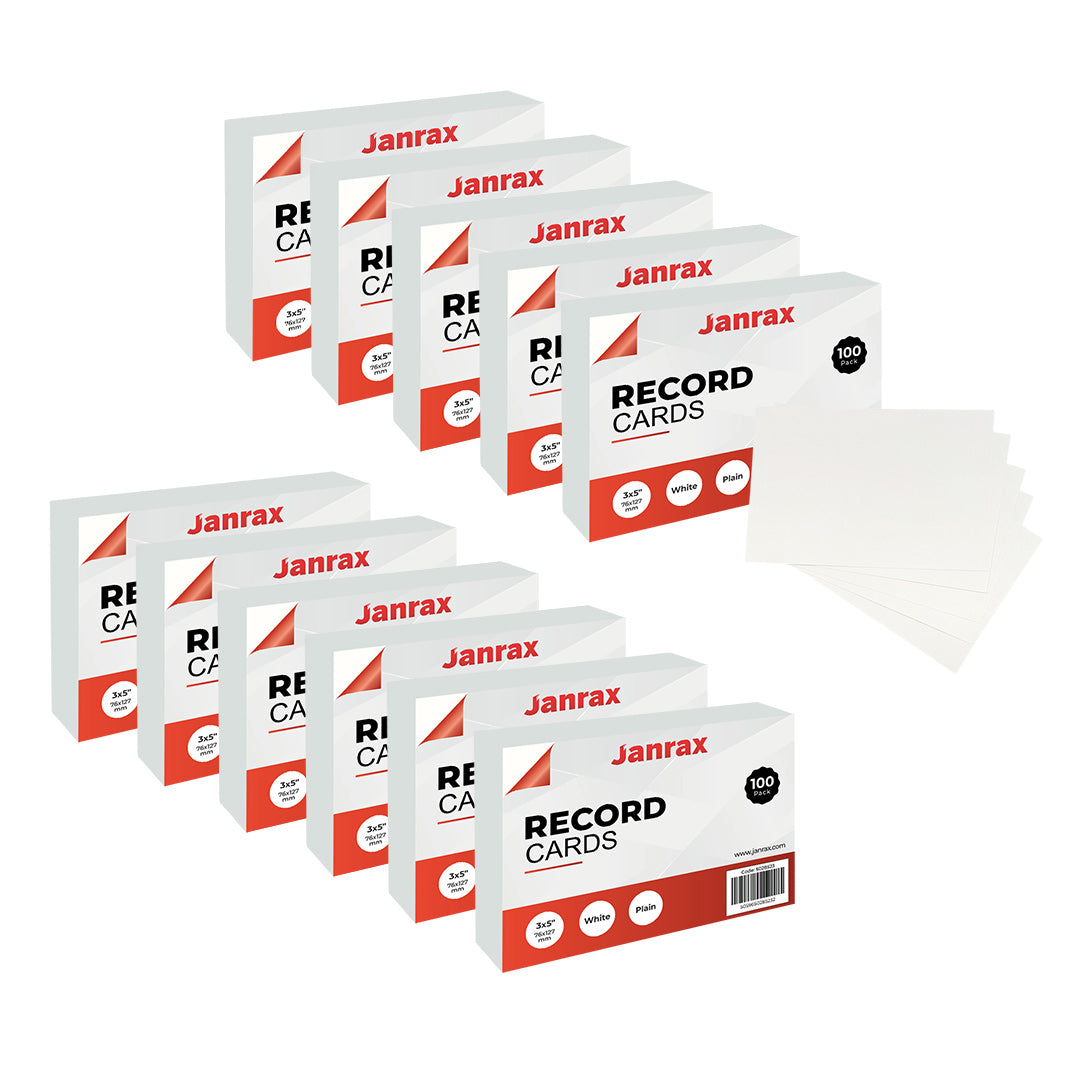 Pack of 1200 White Plain 5x3" Record Cards – Blank Study Index Cards for Notes, Revision