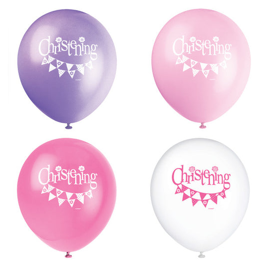 Pack of 8 Pink Bunting Christening 12" Latex Balloons