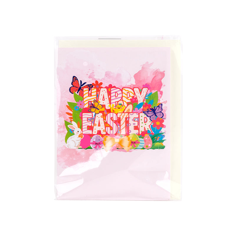 Colorful Ink Stripes Happy Easter 3D Pop Up Card - Kids Family Spring Festive