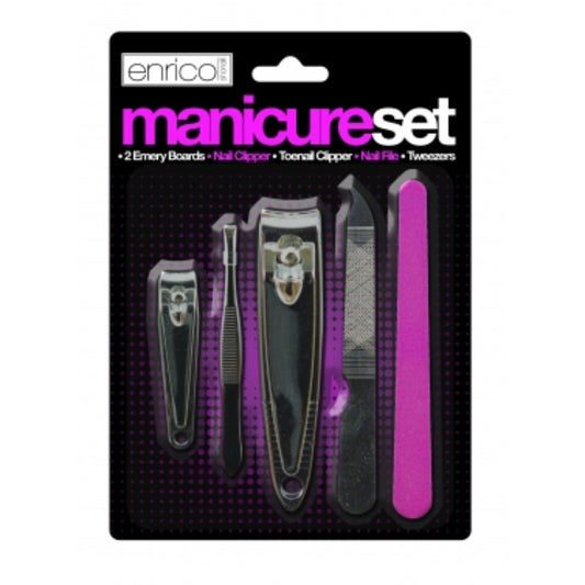 Quality Manicure Set, 5 Different Items In Total: 2x Emery Boards, Nail Clipper, Toenail Clipper, Nail File And Tweezers