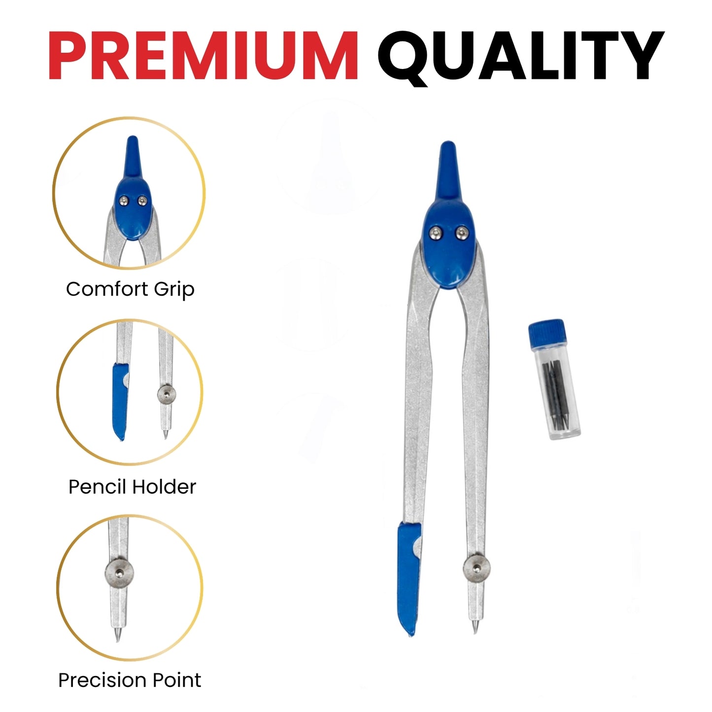 12 x Metal Adjustable Safety Slide Lead Compass with Refillable Leads