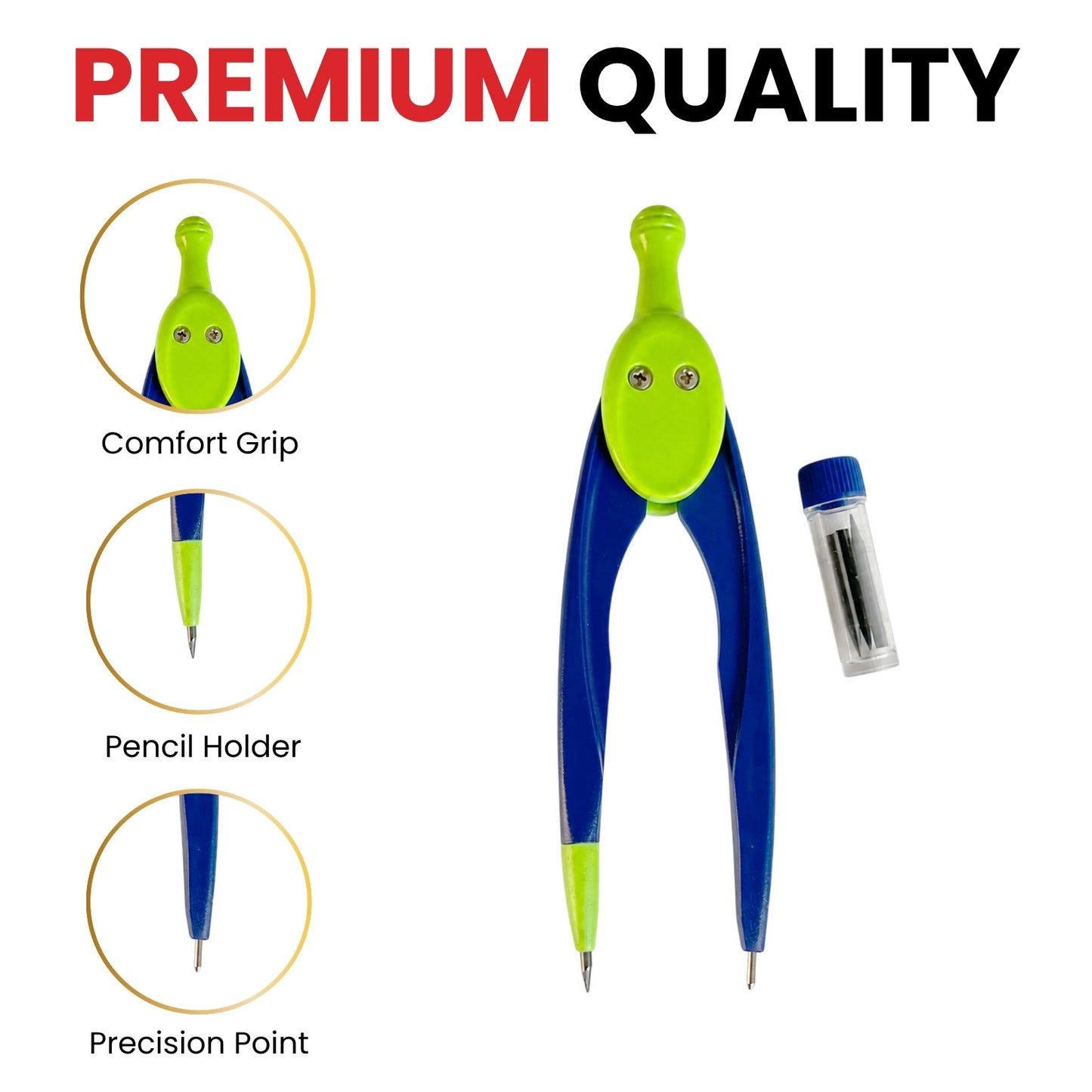 12 x Plastic Adjustable Lead Compass with Refillable Leads