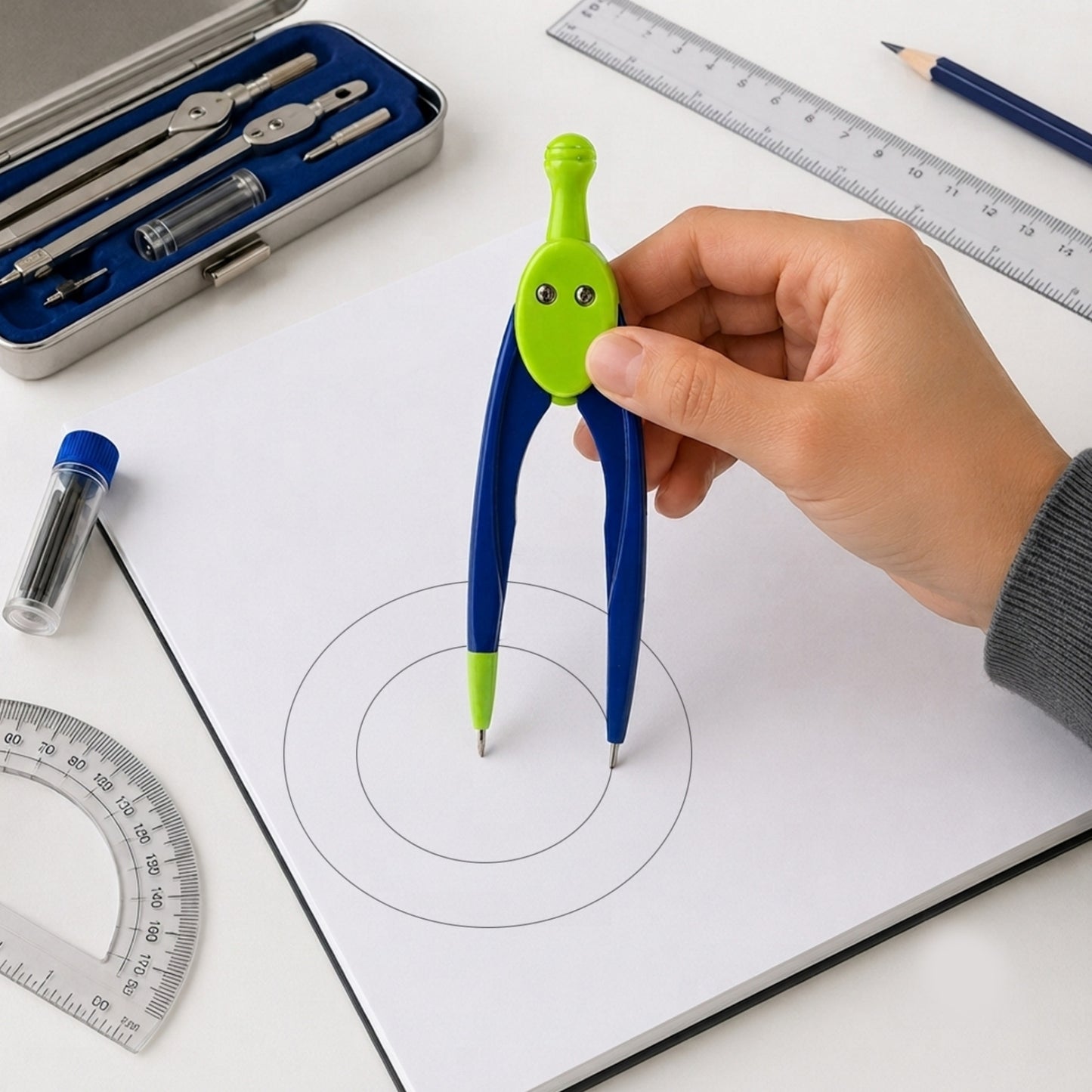 12 x Plastic Adjustable Lead Compass with Refillable Leads