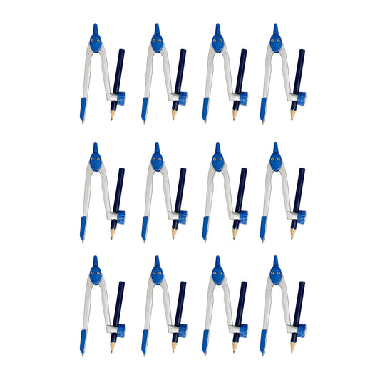 12 x Metal Safety Slide Adjustable Compass with Pencil by Janrax