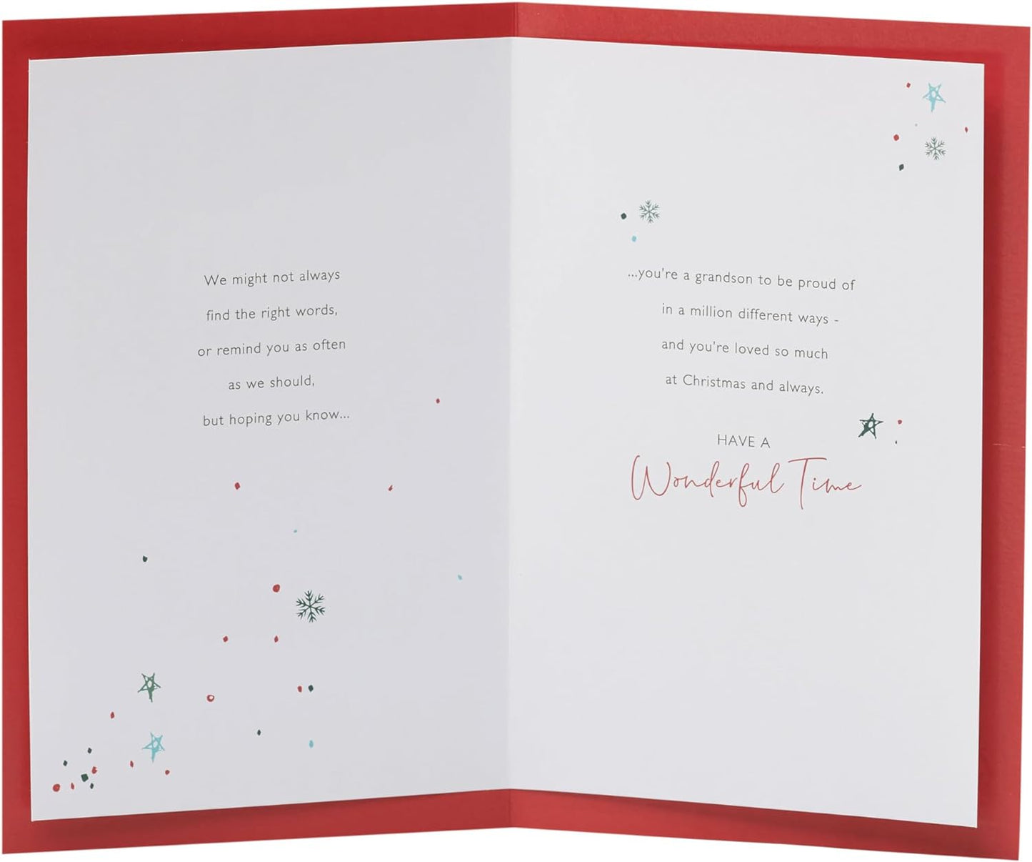 Grandson Christmas Card Snowflakes & Present Design 