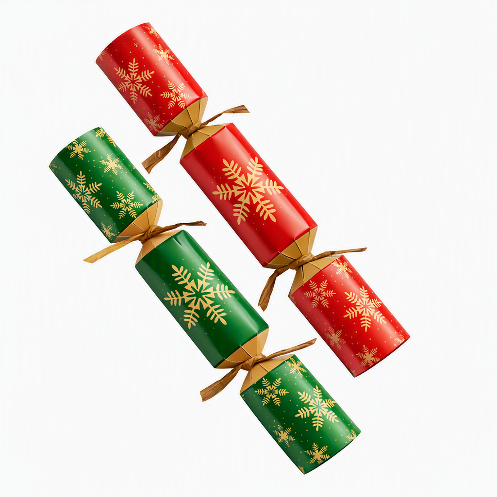 Pack of 100 9" Green & Red Snowflake Christmas Dinner Crackers
