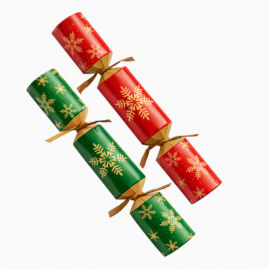 Pack of 100 9" Green & Red Snowflake Christmas Dinner Crackers