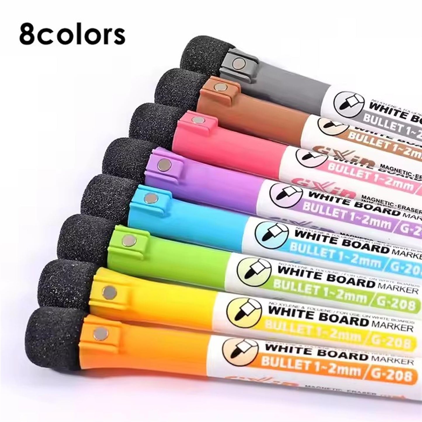 Pack of 8 Magnetic Whiteboard Marker Pens With Built‑In Magnet & Eraser