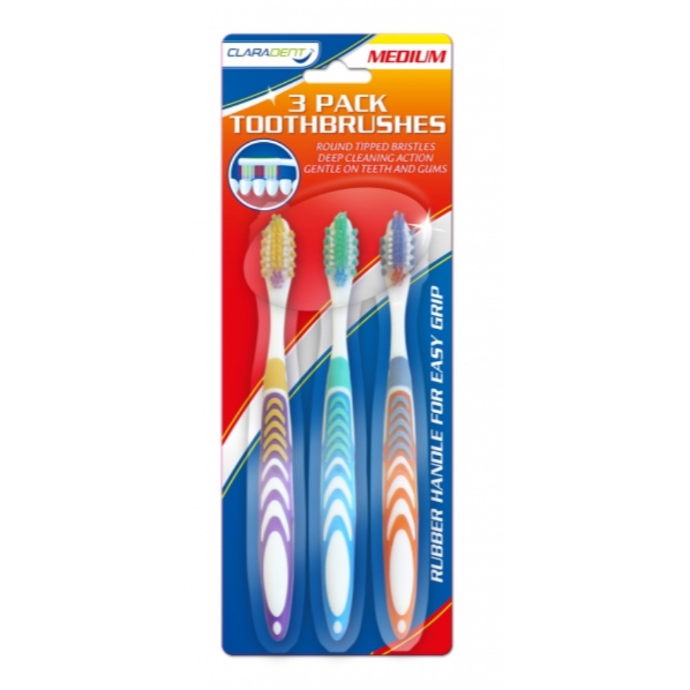 Pack of 3 Adult Toothbrushes by Claradent