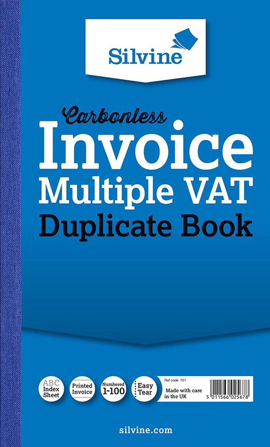 Pack of 6 Carbonless Duplicate Multiple VAT Invoice Books 8.25"x5" (210 x 127mm)