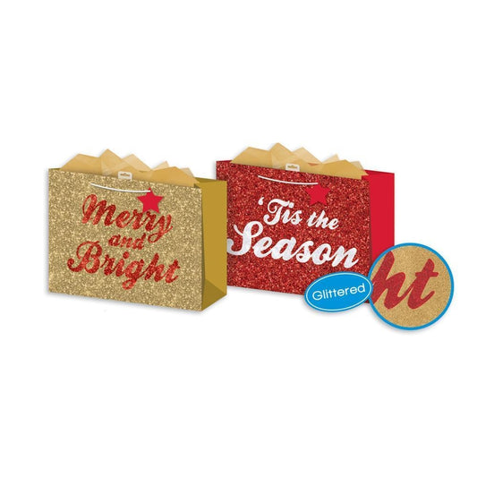 Text Encapsulated Glitter Large Christmas Gift Bag