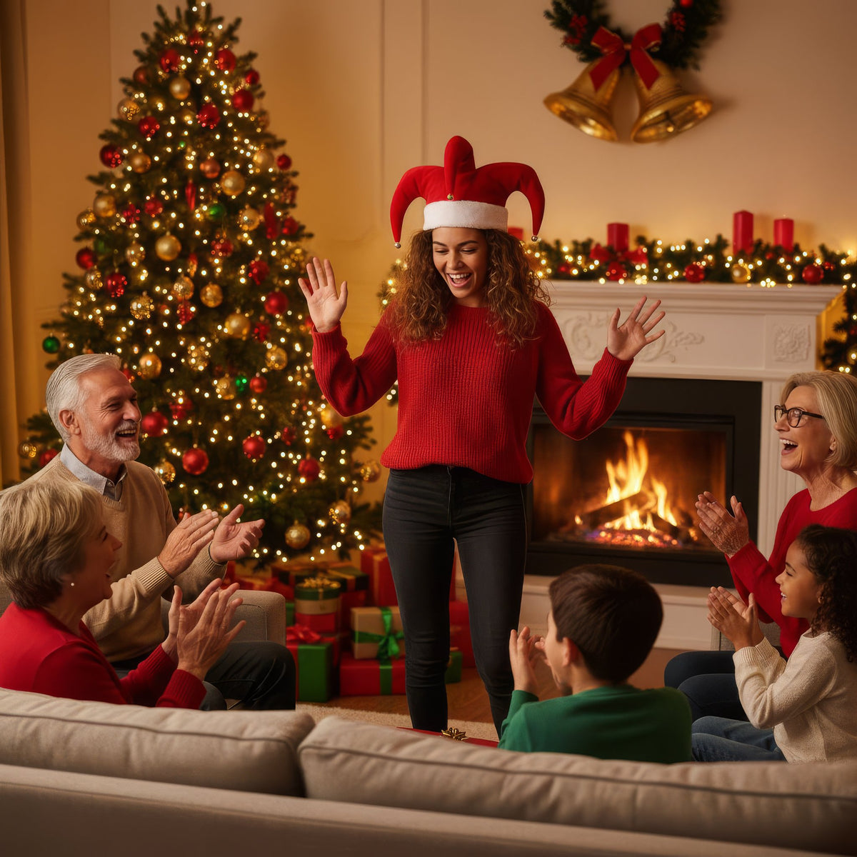 Red Christmas Jester Hat (Adult)
