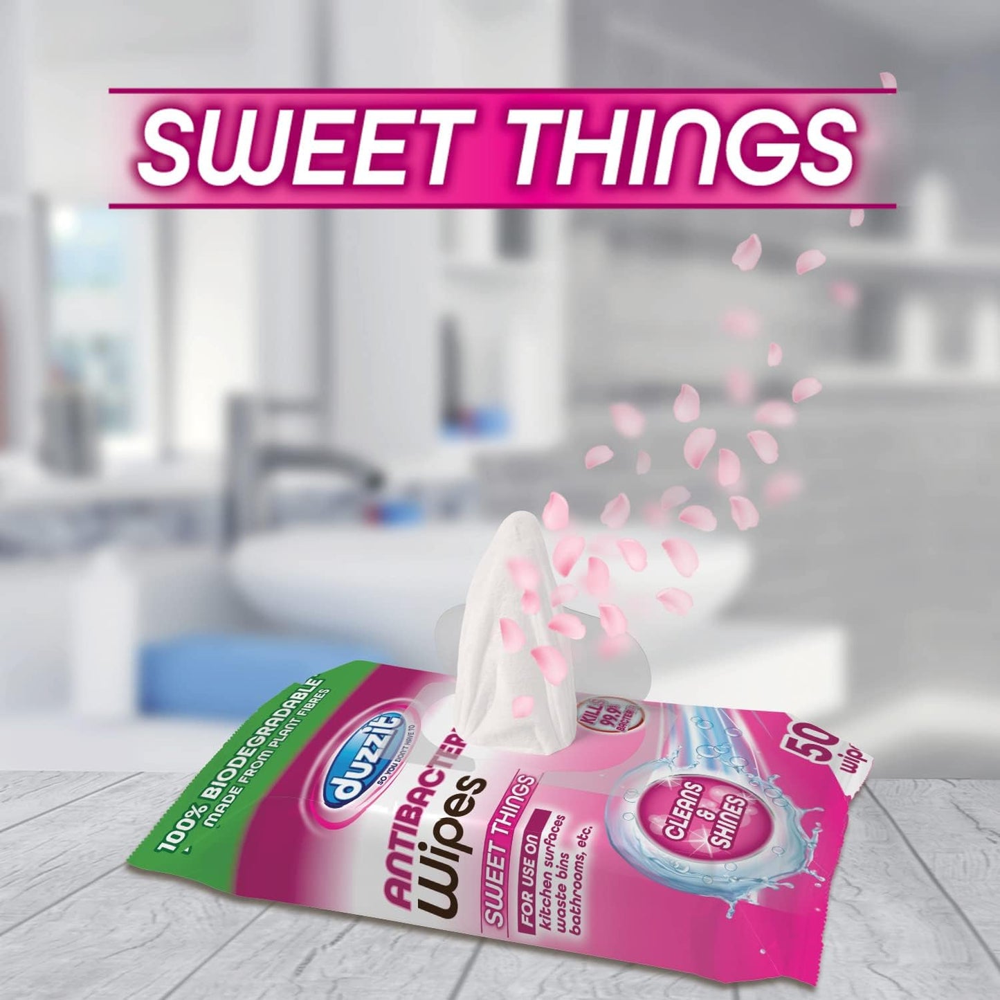 Pack of 150 Duzzit Biodegradable Antibacterial Sweet Things Scented Wipes