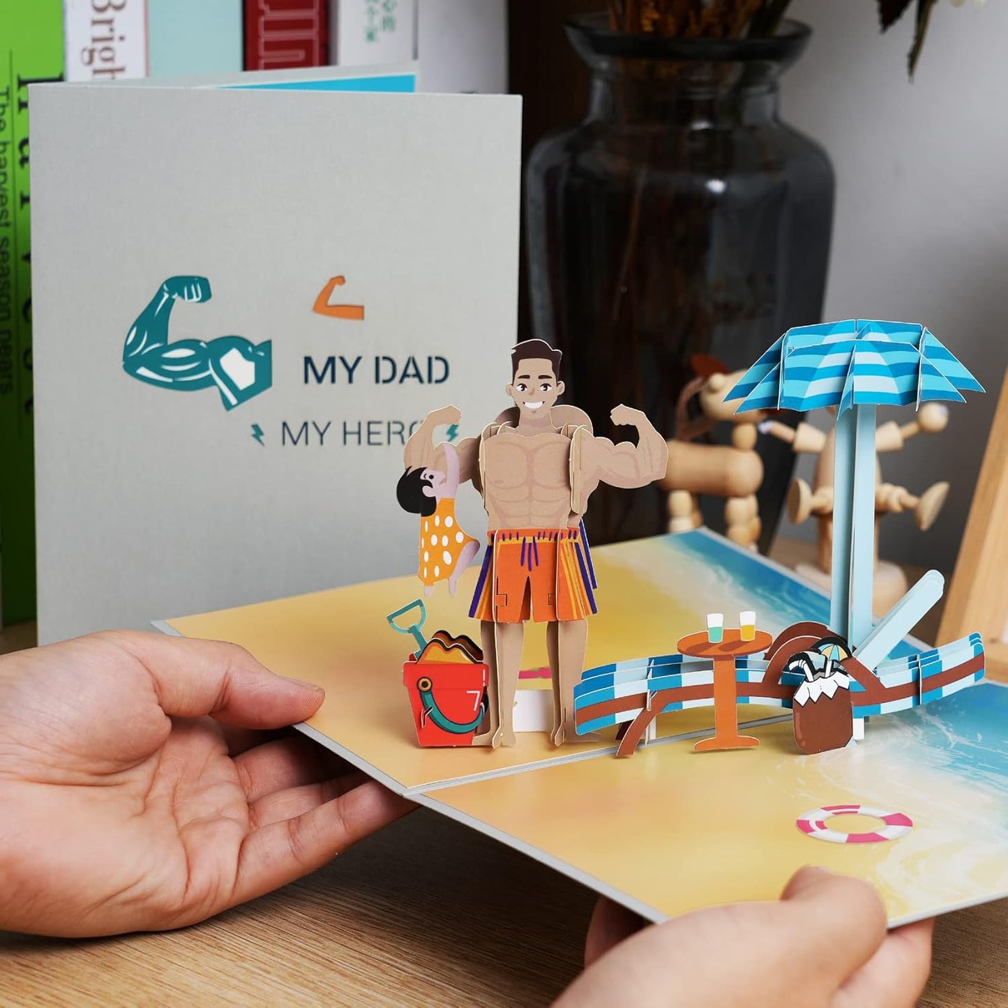 My Dad My Hero Beach Scene 3D Pop Up Greeting Card - Father's Day Birthday Thank You