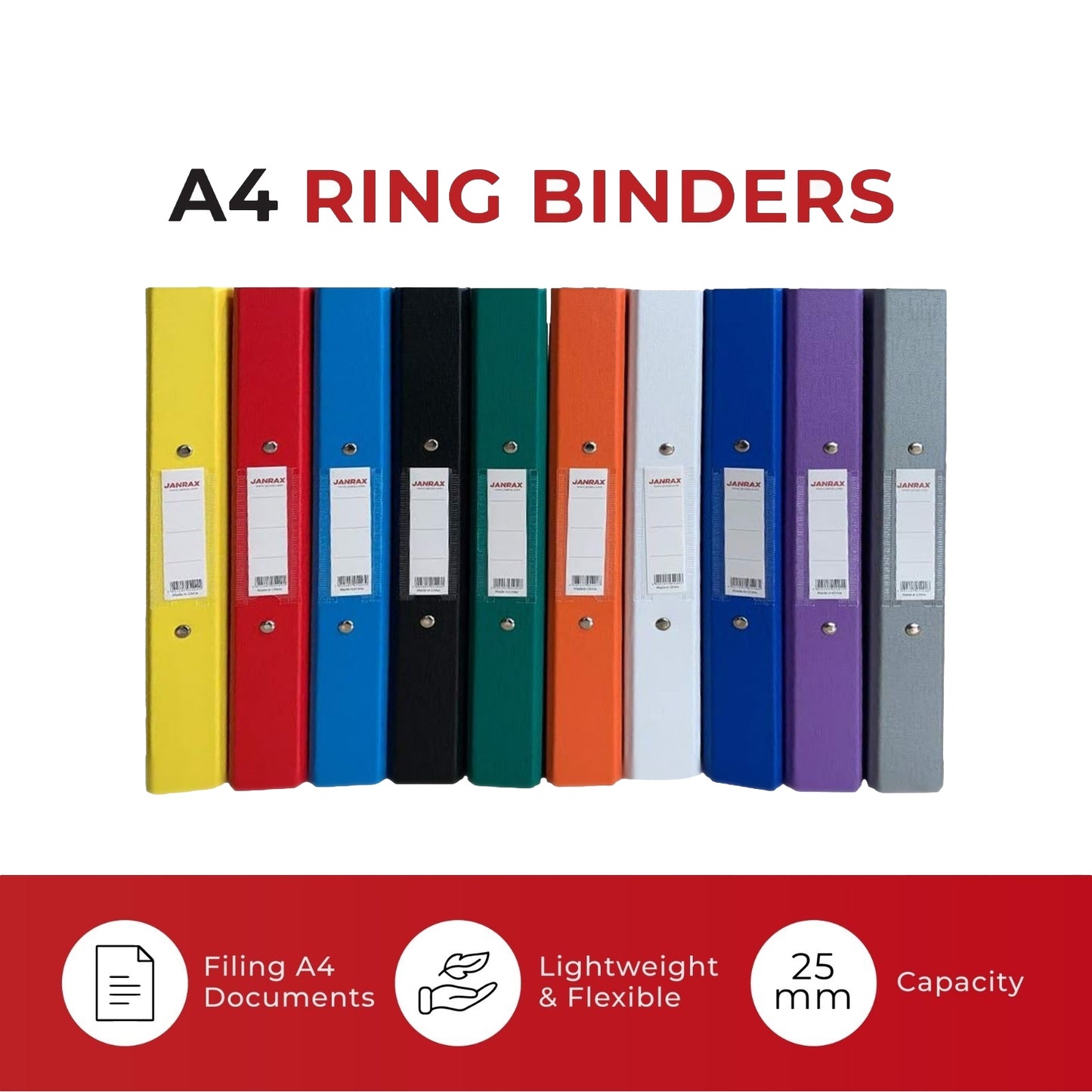 Pack of 3 A4 Orange Paper Over Board Ring Binders by Janrax
