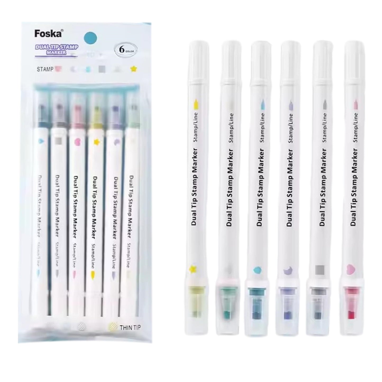 Pack of 6 Dual Tip Stamp Markers