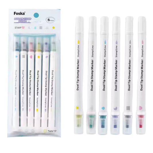 Pack of 6 Dual Tip Stamp Markers