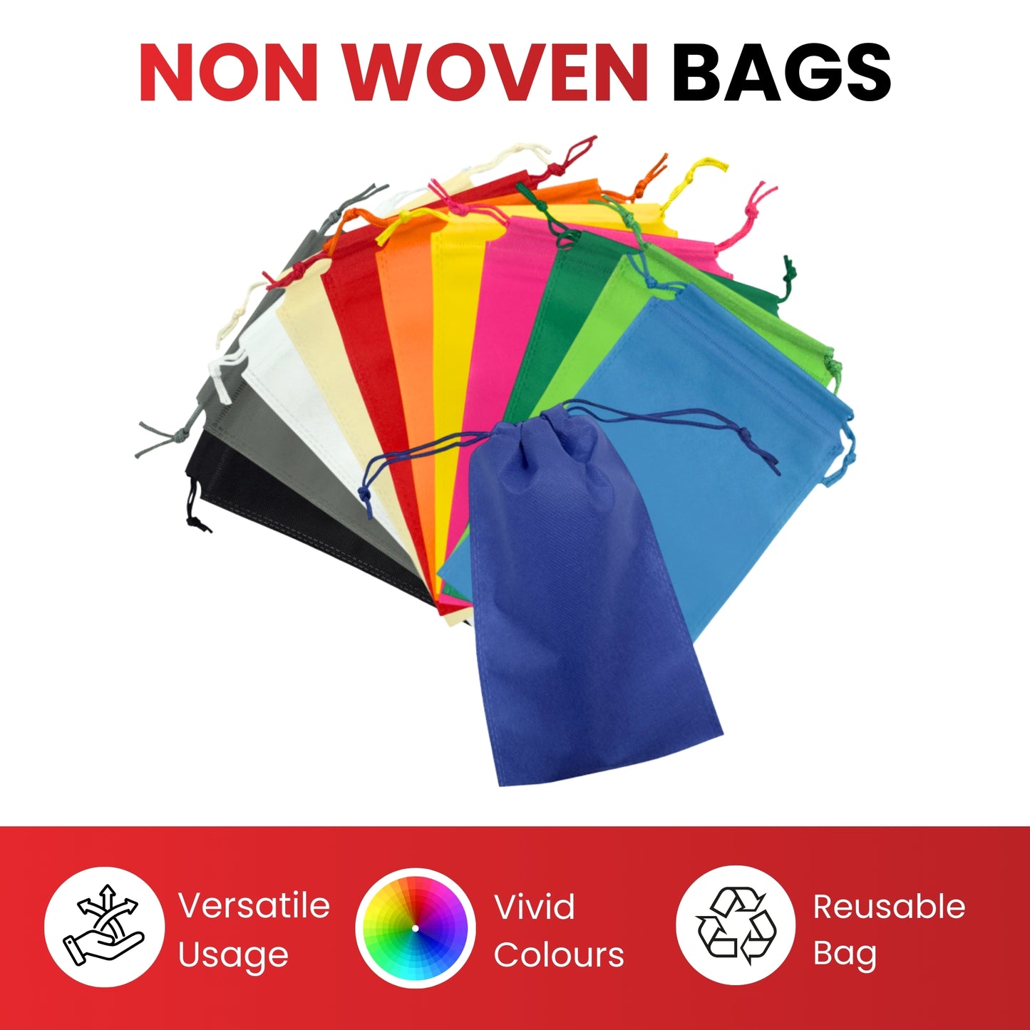 Pack of 100 Light Blue Coloured 48x39cm Non-Woven Drawstring Bags
