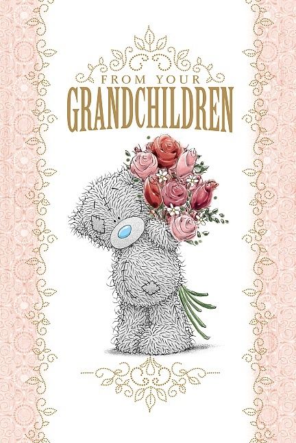 From Your Grandchildren Bear Holding Bunch of Flowers Design Mother's Day Card