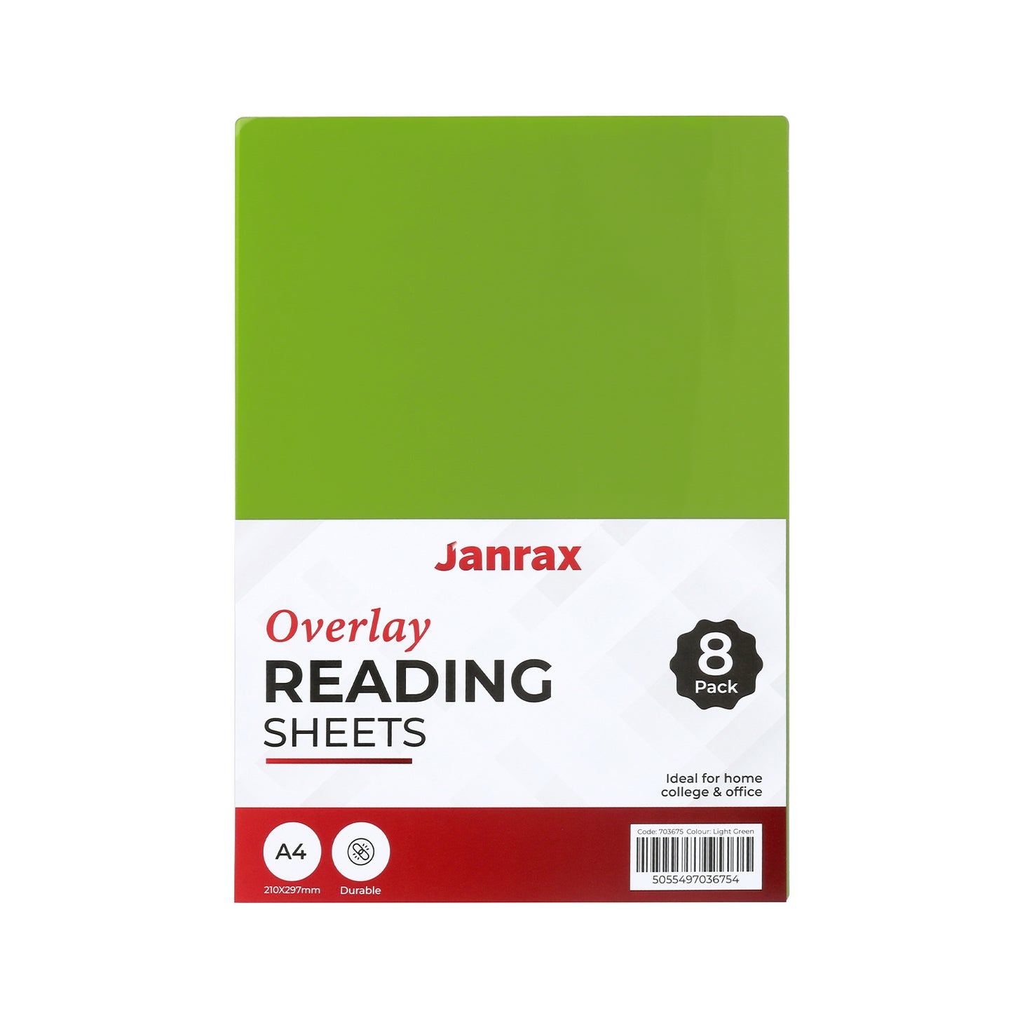 Pack of 16 A4 Plain Light Green Dyslexia Overlay Reading Sheets – PET Material, Rounded Corners