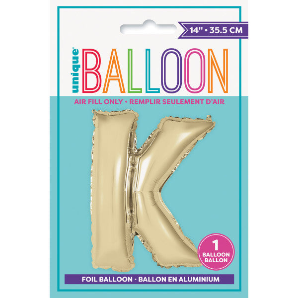 Gold Letter K Shaped Foil Balloon 14"