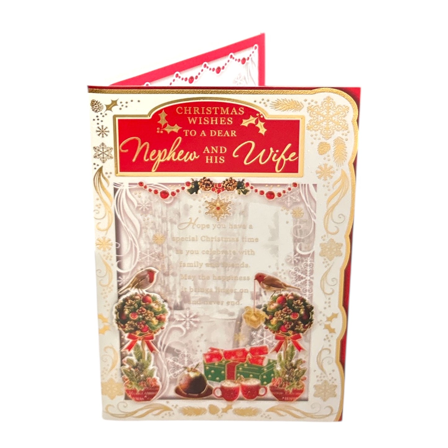 To a Dear Nephew and His Wife Best Wishes Classic Design Christmas Card