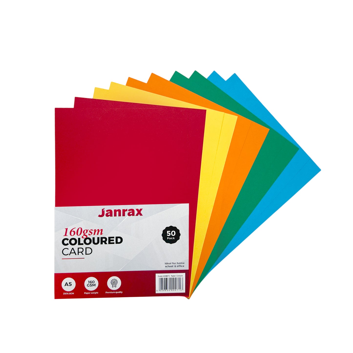 Pack of 250 A5 Assorted Primary Coloured Card 160gsm Sheets