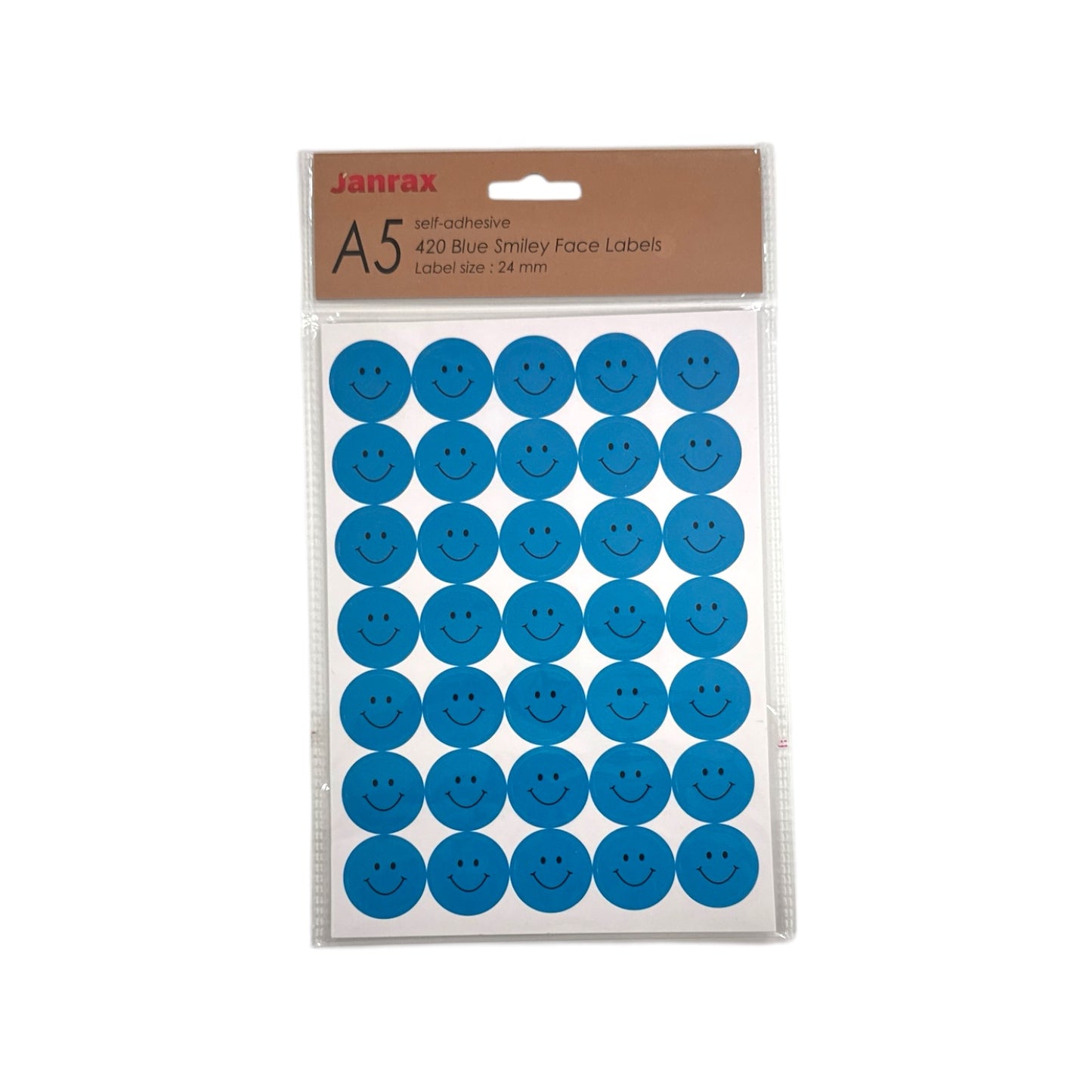 Pack of 5040 Blue Smile Face 24mm Self-Adhesive Labels