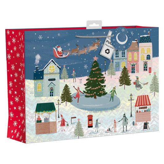 Pack of 12 Winter Village Ex-Large Christmas Gift Bags