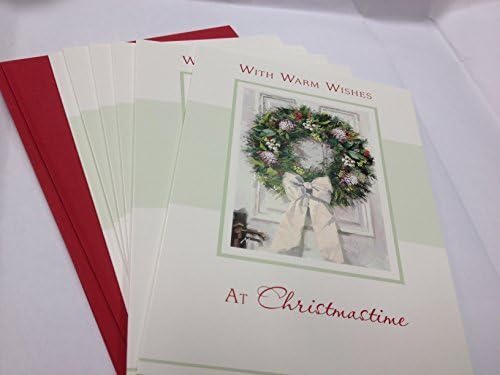 Pack of 6 'Traditional Xmas Holly Wreath' Design Christmas Cards 