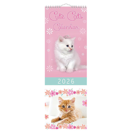 Slim Month To View Calendar 2026 – Photographic Cats – 143mm x 417mm