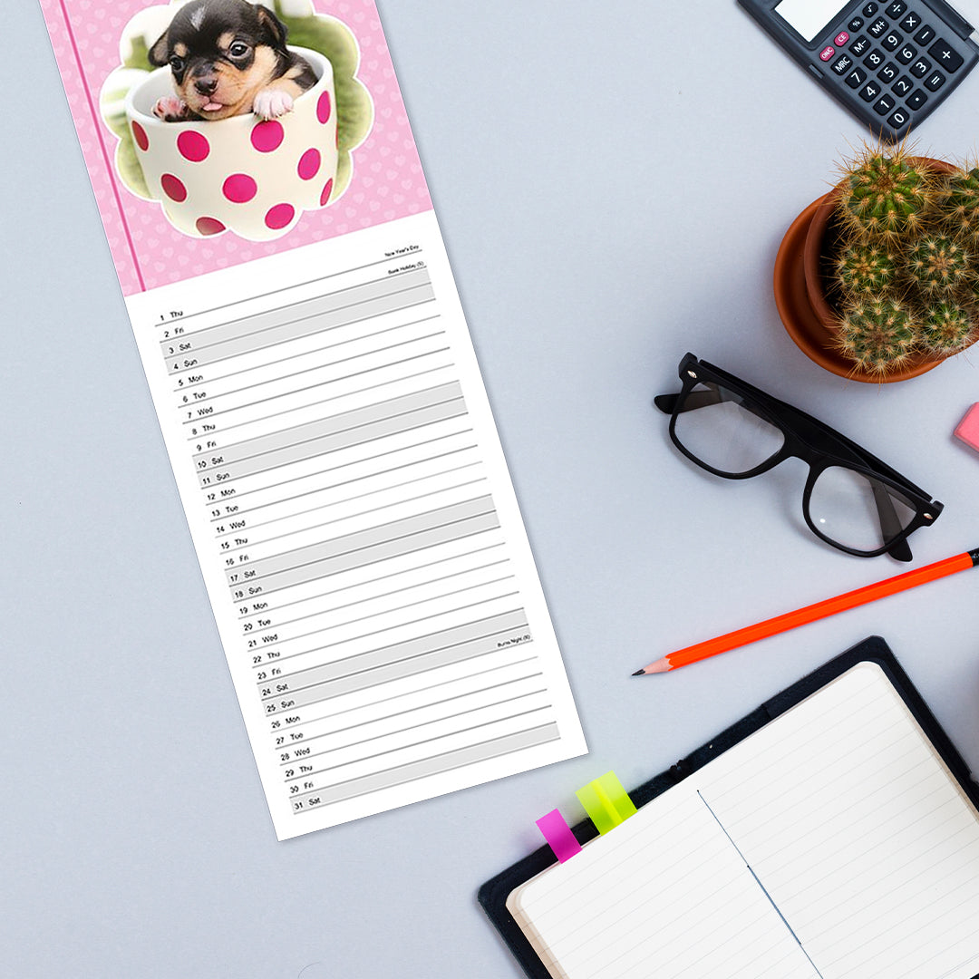 Slim Month To View Calendar 2026 – Botanical Flowers – 143mm x 417mm