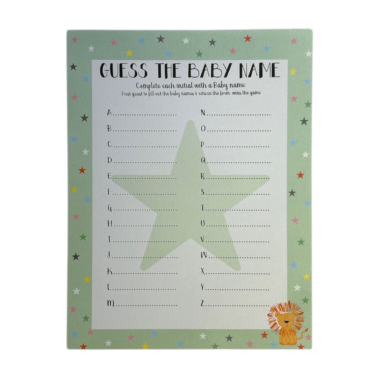 Set of 2 Baby Shower Games - 12 Baby Animals & 12 Baby Names Race Game Sheets